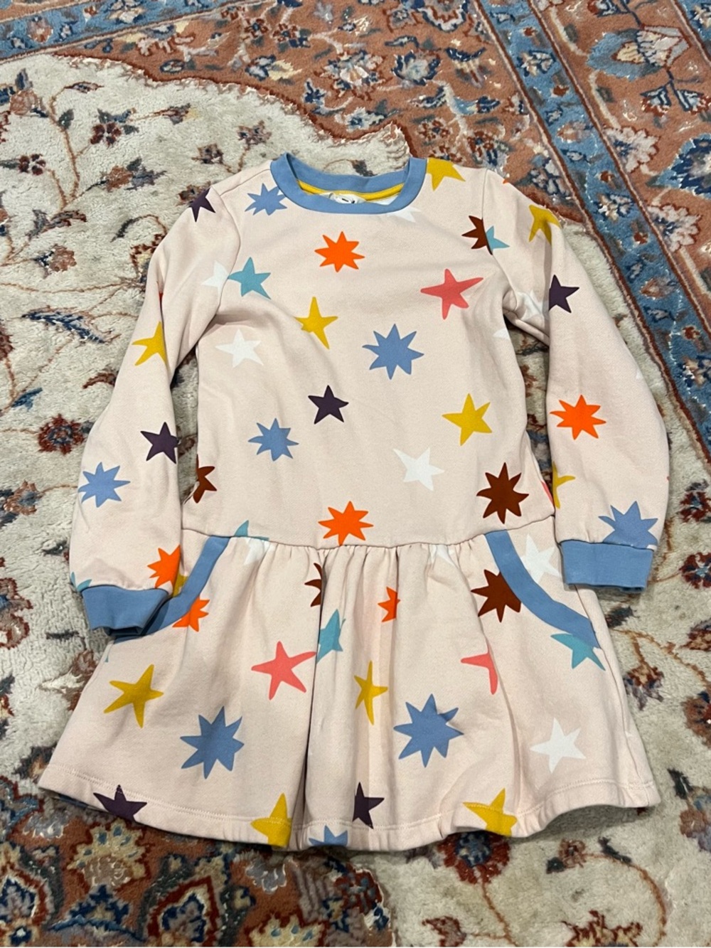 Boden Girls Star Trim Tee - Blush, Blue & Yellow